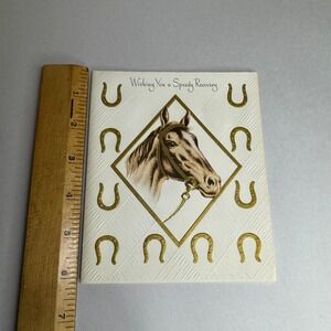 Vintage Sangamon Get Well Greeting Card Horse Horseshoe Gold Embossed 10-303 USA